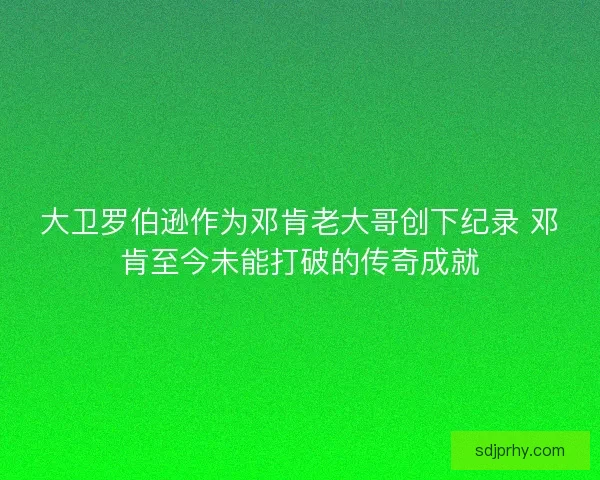 大卫罗伯逊作为邓肯老大哥创下纪录 邓肯至今未能打破的传奇成就